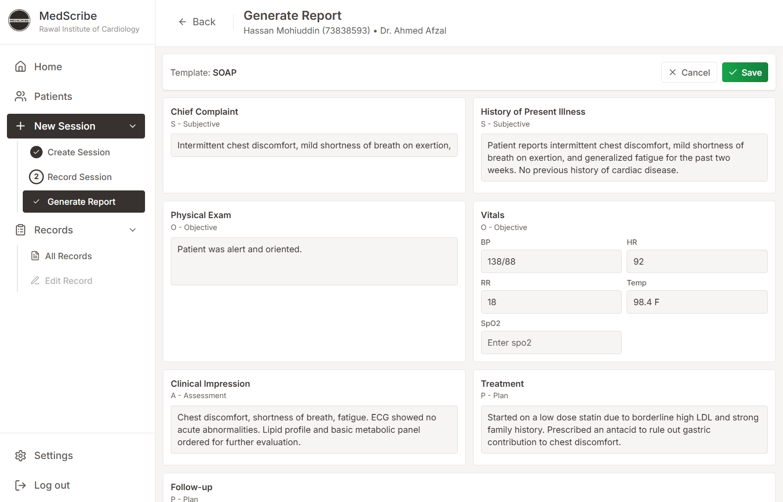Medscribe Generate Report