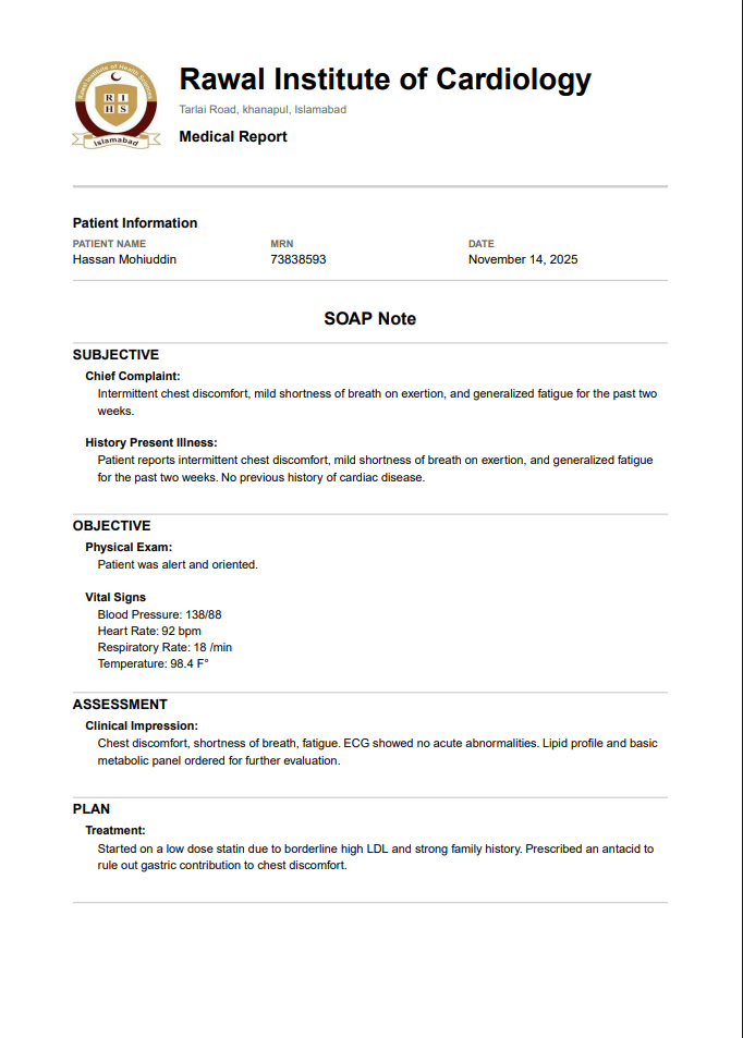 Medscribe Medical Report